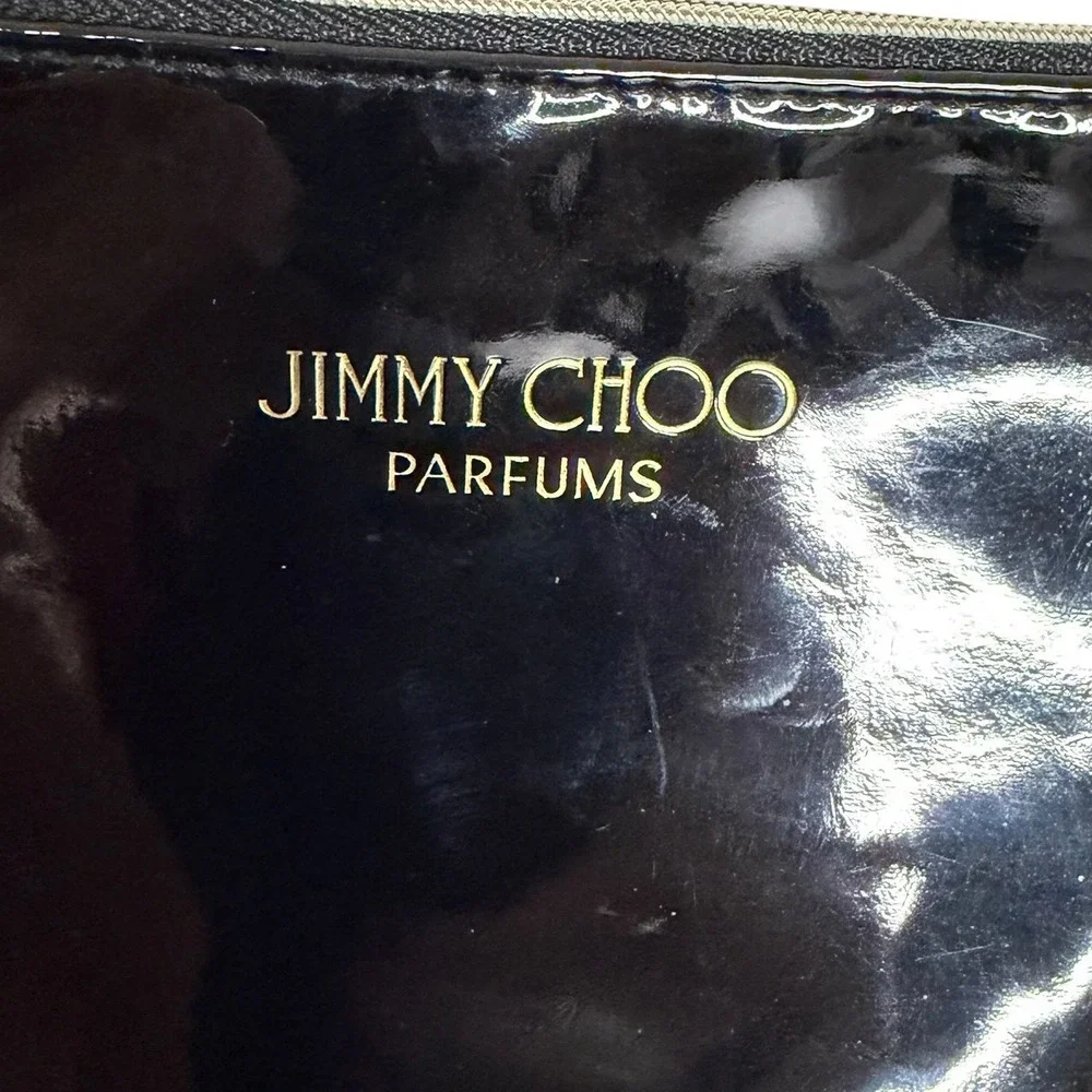 Jimmy Choo Black Makeup Bag Patent Gold Logo Women's OS